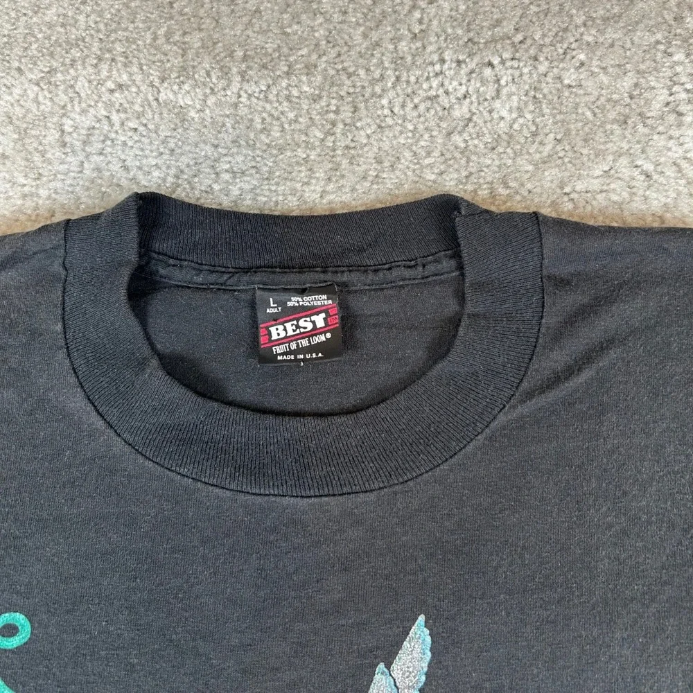 Vintage 90s FOTL T-Shirt Mens L Black 1992 Hummingbird Long Beach NC Graphic USA